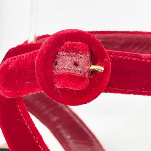 Prada Black Suede Red Velvet Ankle Strap Open Back Pointed Toe Pump IT 38.5 - Picture 9 of 12